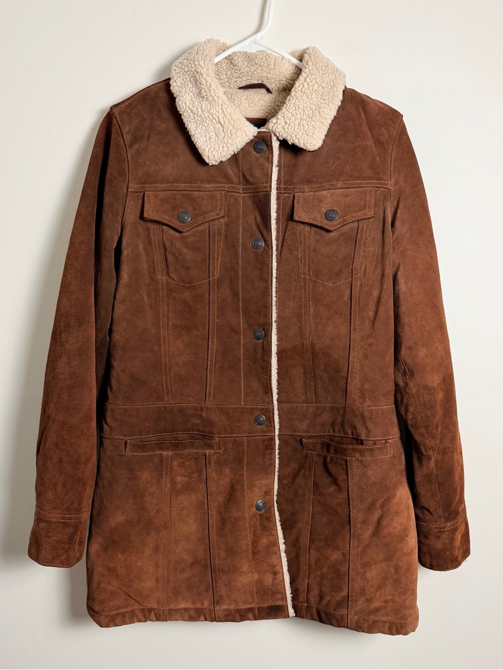 Vintage 2002 GAP Small Brown Suede Leather Ranch Coat Sherpa Y2K Western Boho